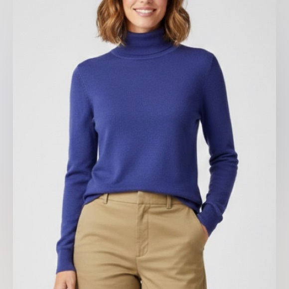J. Crew Merino Wool Deep Blue Turtleneck Sweater NWT Women’s Large Cozy Soft - Picture 6 of 15